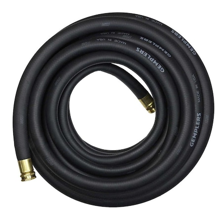 Gemplers 1 in ID x 100 ft L Water Hose, Rubber Tube, Black, Brass Fitting X237618